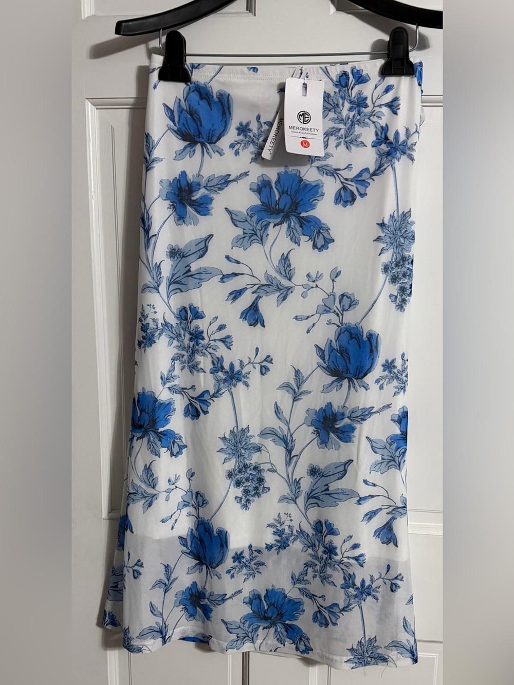 MERCXETTY Blue Floral Maxi Skirt